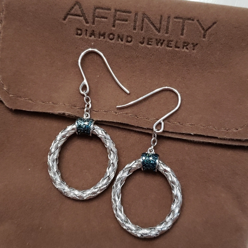 Beautiful NWOT Blue Diamond and Silver Earrings